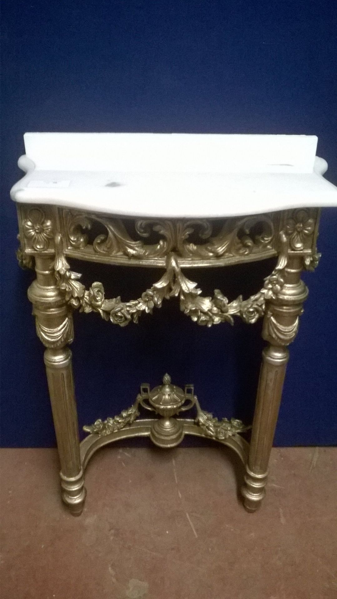 Silver Gilt Effect Metal Framed Salon Styling Station / Console Table with Marble Top - Image 7 of 8