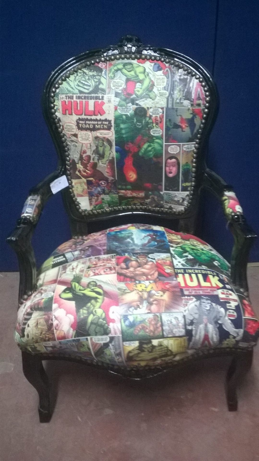 Louis Decoupage Style Reception Armchair featuring the Incredible Hulk & Superhero Comic Book Finish - Image 8 of 8