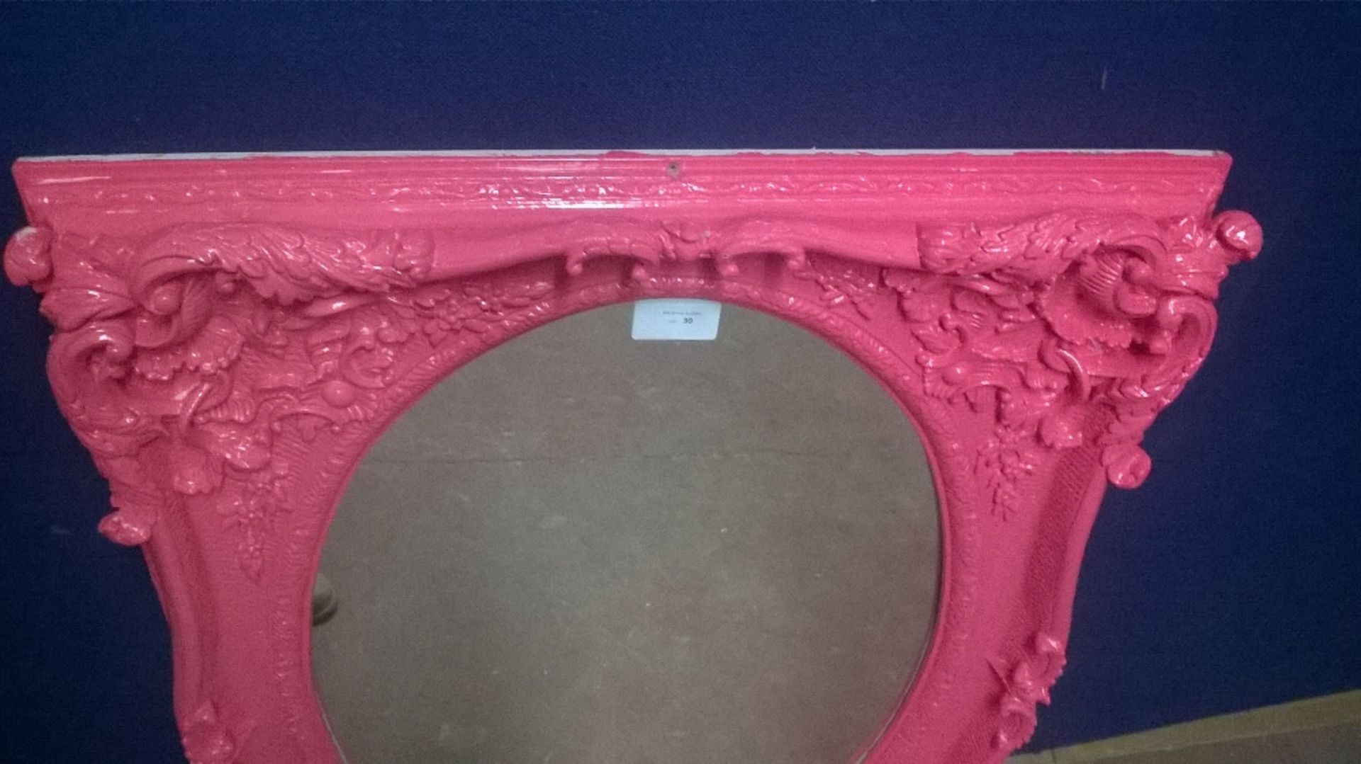 Ornate Pink Wooden Oval Mirror - Image 4 of 6