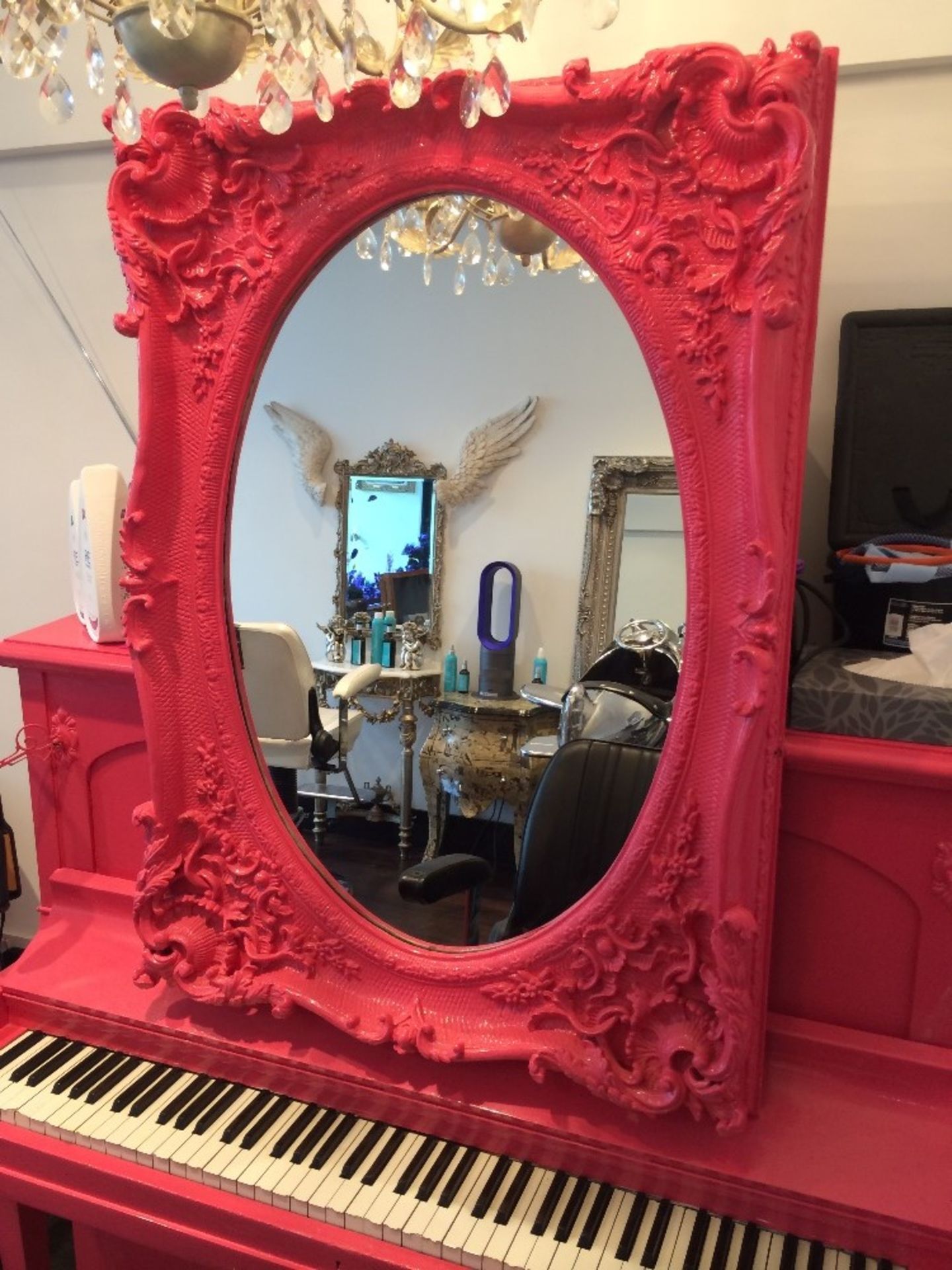 Ornate Pink Wooden Oval Mirror
