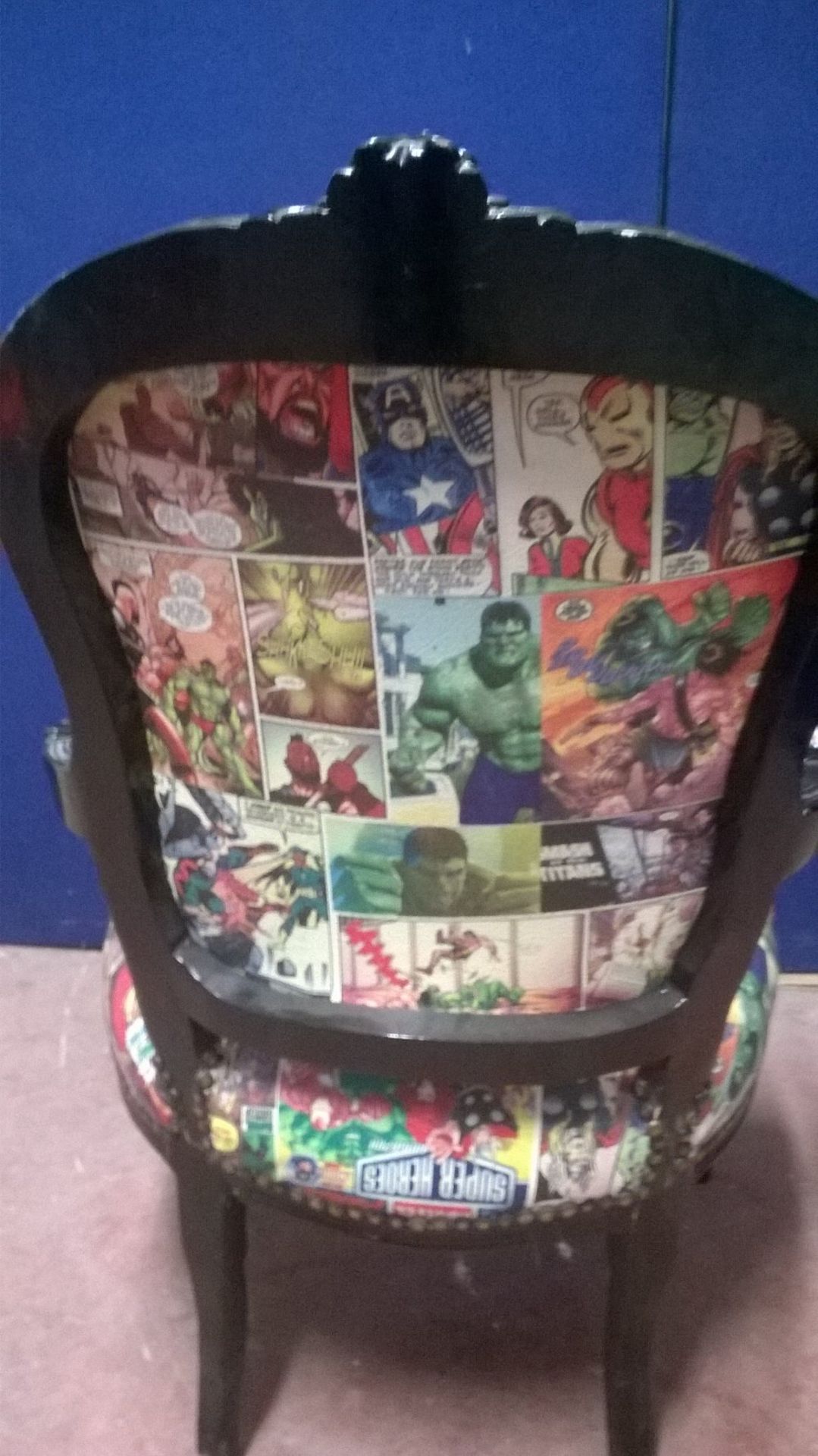 Louis Decoupage Style Reception Armchair featuring the Incredible Hulk & Superhero Comic Book Finish - Image 7 of 8