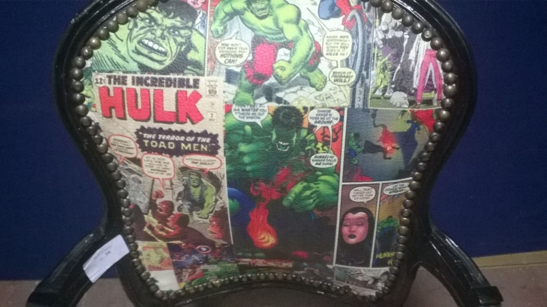 Louis Decoupage Style Reception Armchair featuring the Incredible Hulk & Superhero Comic Book Finish - Image 6 of 8