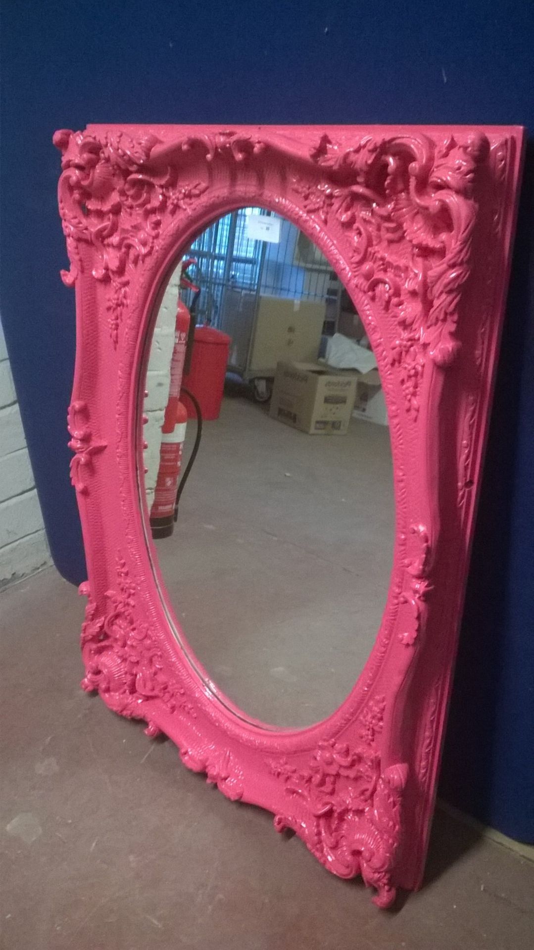 Ornate Pink Wooden Oval Mirror - Image 5 of 6