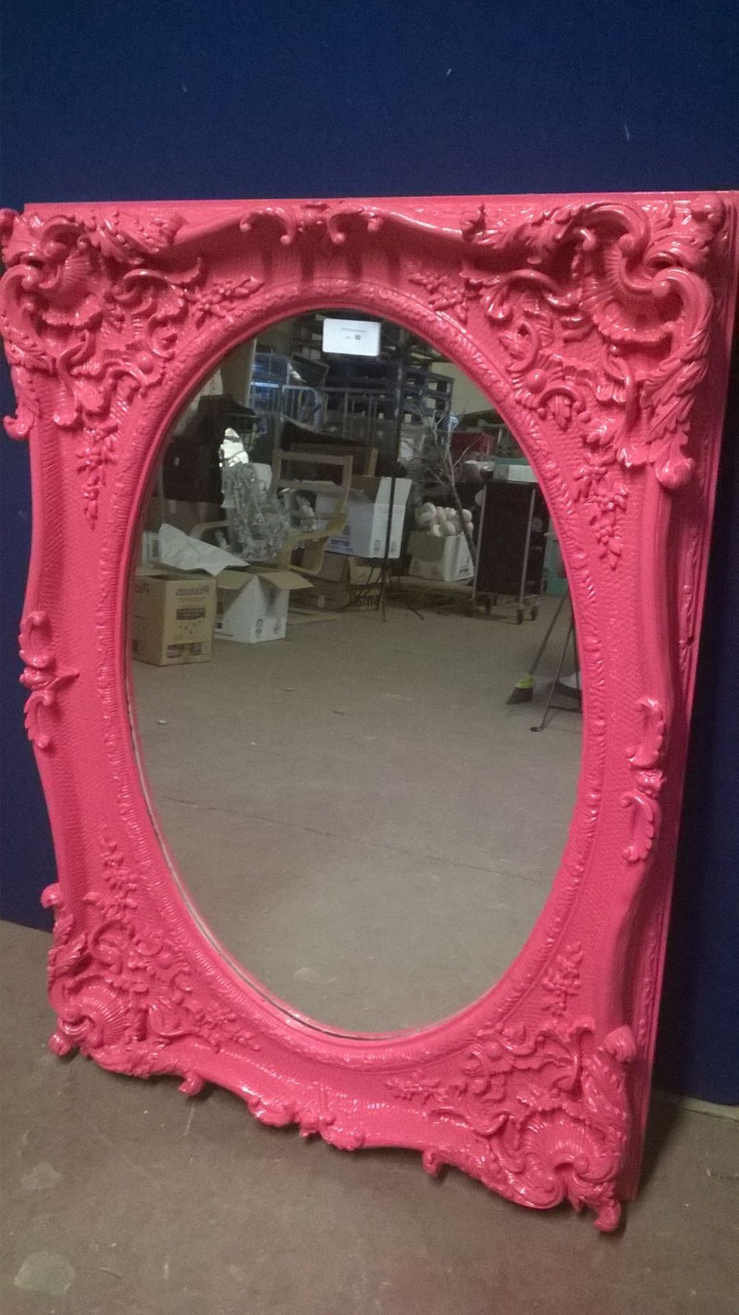 Ornate Pink Wooden Oval Mirror - Image 6 of 6