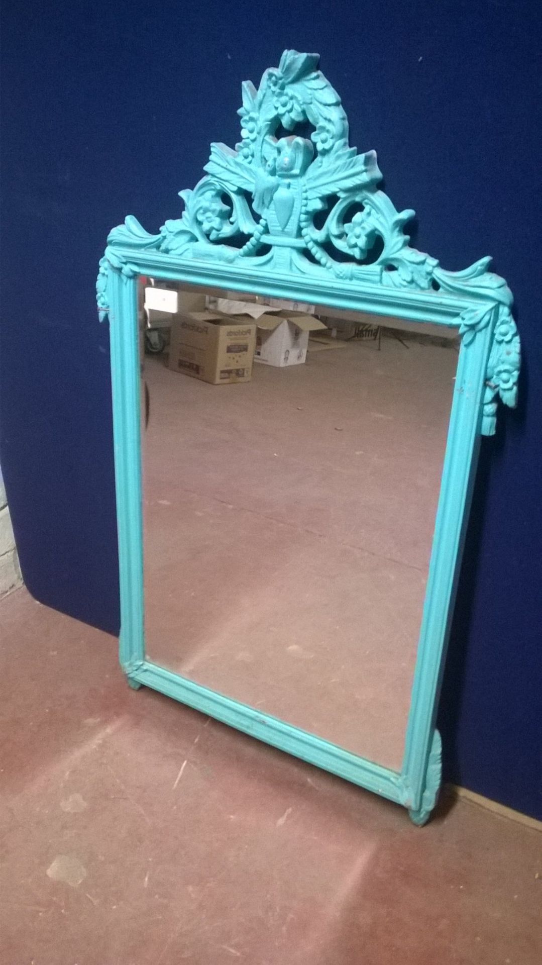 Shabby Chic Turquoise Wooden Rectangular Mirror - Image 3 of 4