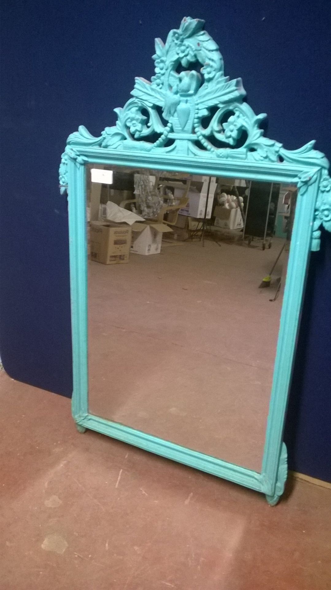 Shabby Chic Turquoise Wooden Rectangular Mirror - Image 3 of 4