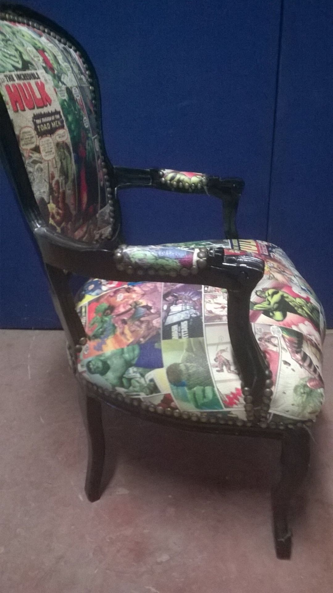 Louis Decoupage Style Reception Armchair featuring the Incredible Hulk & Superhero Comic Book Finish - Image 3 of 8