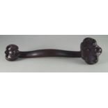 Ruyi wooden scepter, 20th century  L 27 cm. Dark patina on craved and graved hardwood. Bended Stick,