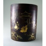 Bruch pot, late Qing period  D. 13 cm. H 16 cm cylindrical reddish bamboo cup with patina mostly