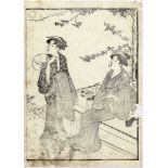 Shuncho, Katsukawa  tätig 1780-95  Bijinga (Einzelbuchseite, 20 x 14,5 cm)  Schwarz-weiß Druck (