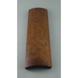 Bamboo armrest  L. 27 cm, w. 7 cm. Bright bamboo with patina. In bas relief carved bird on