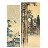 Hiroshige zugeschrieben  Meishoe (Zwei Blätter 20 x 8,5 cm und 18,5 x 6 cm)  a) Tempel im