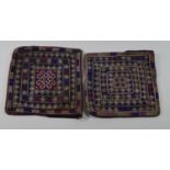 Two Mien bags, Thailand ca 1950  22 x 22 cm. Cotton embroidered with silk threats. Filigree