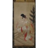 Hokkei zugeschrieben  Rollbild, Hokusai signiert  Bild 56 x 26,5 cm, Rollbild 136 x 31,5 cm. Tusche,