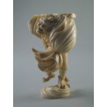 Okimono Meiji period 1880-90  H. 10 cm. Fine carved and graved ivory. The god of thunder Raiden
