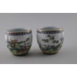 Two wine cups, 1920-30  H. 8 cm, D. 8 cm. Cups with thick walls. Exquisite fine enamel painting on