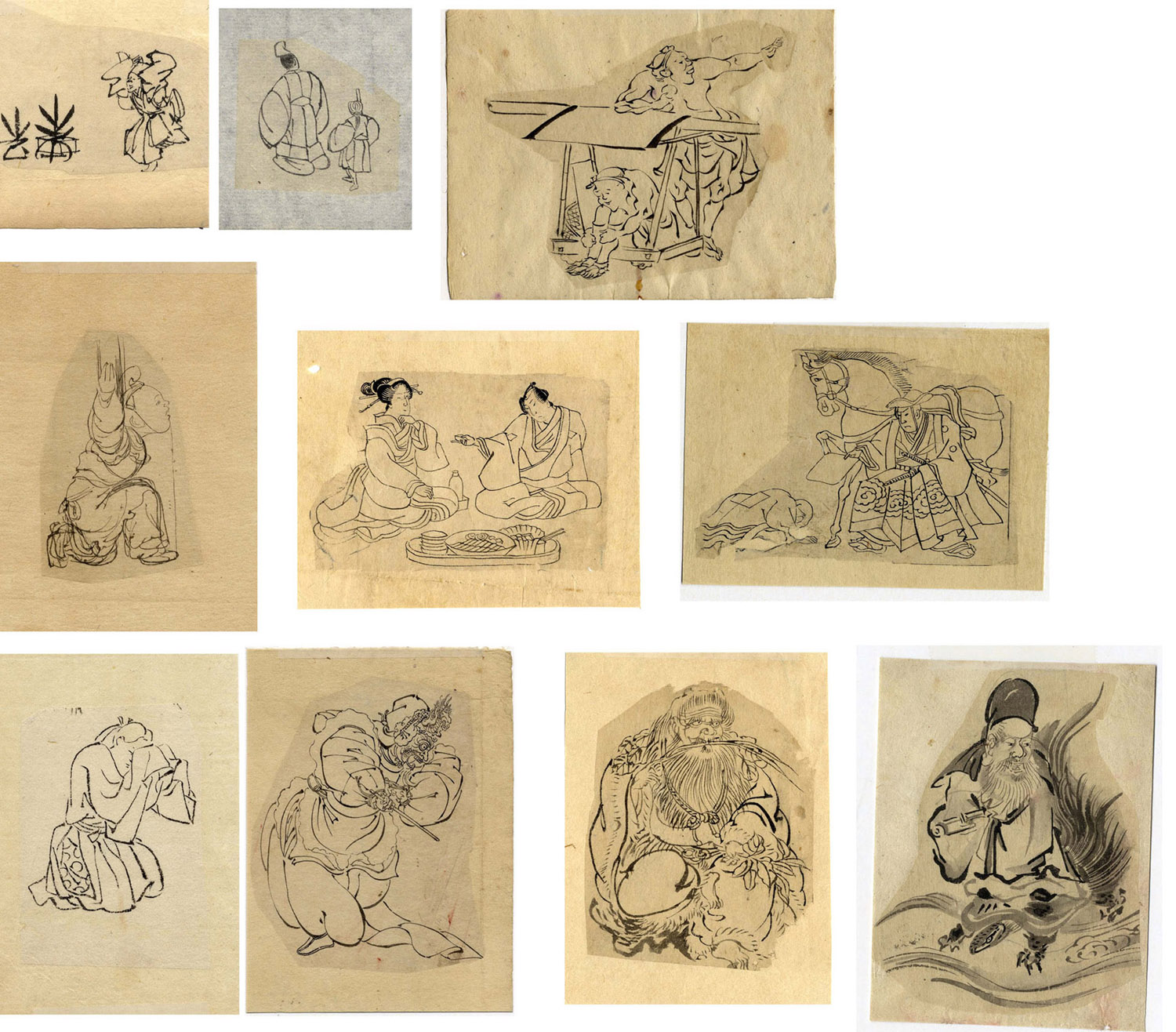 Anonym  Elf kleine Skizzen  Figuren von verschiedenen möglicherweise bekannten Künstlern. Doubliert,