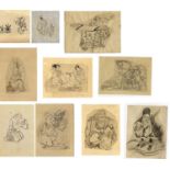 Anonym  Elf kleine Skizzen  Figuren von verschiedenen möglicherweise bekannten Künstlern. Doubliert,