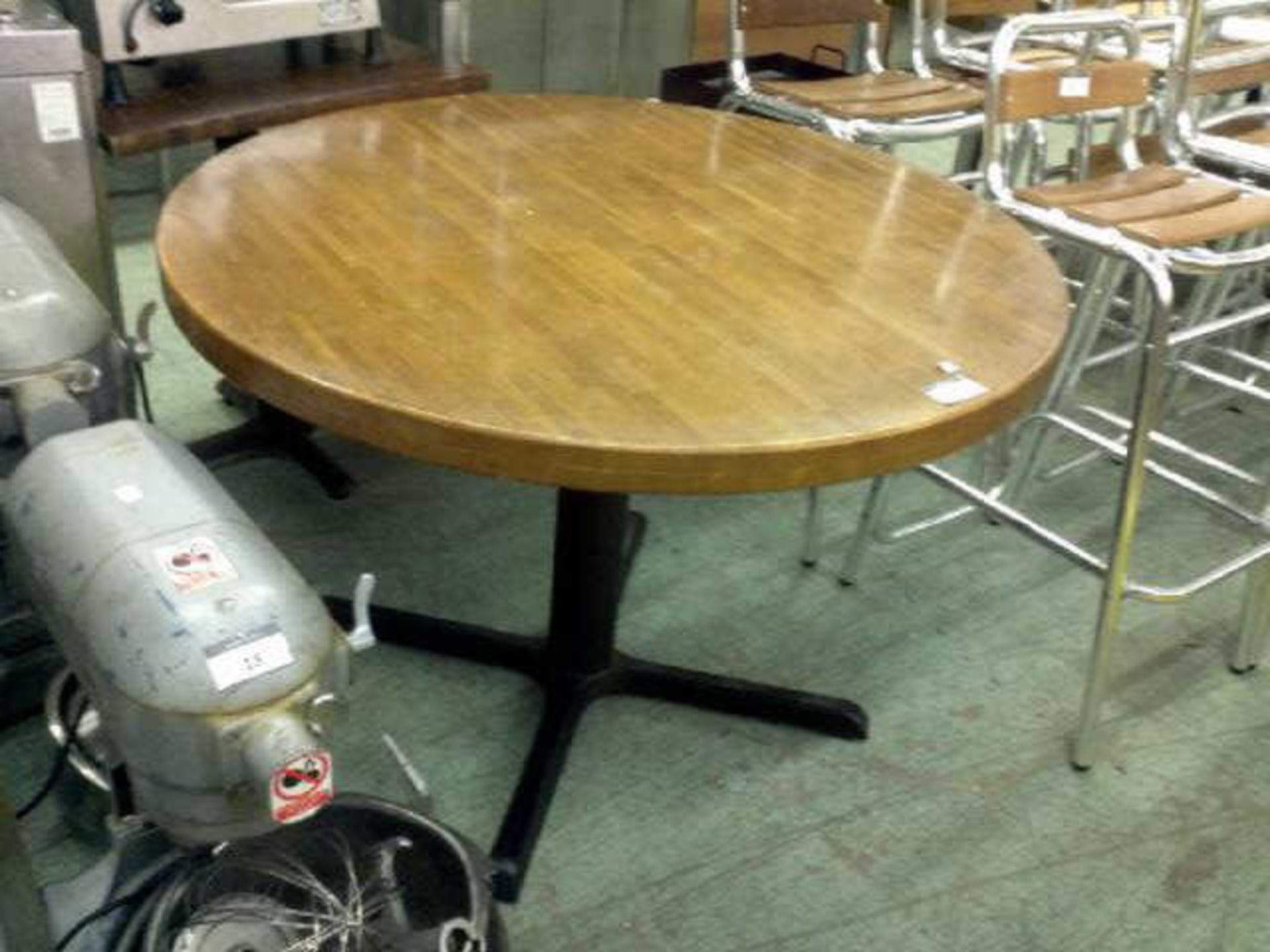 CIRCULAR WOODEN DINING TABLE ON PEDESTAL SUPPORT & SMALL SQUARE PEDESTAL TABLE