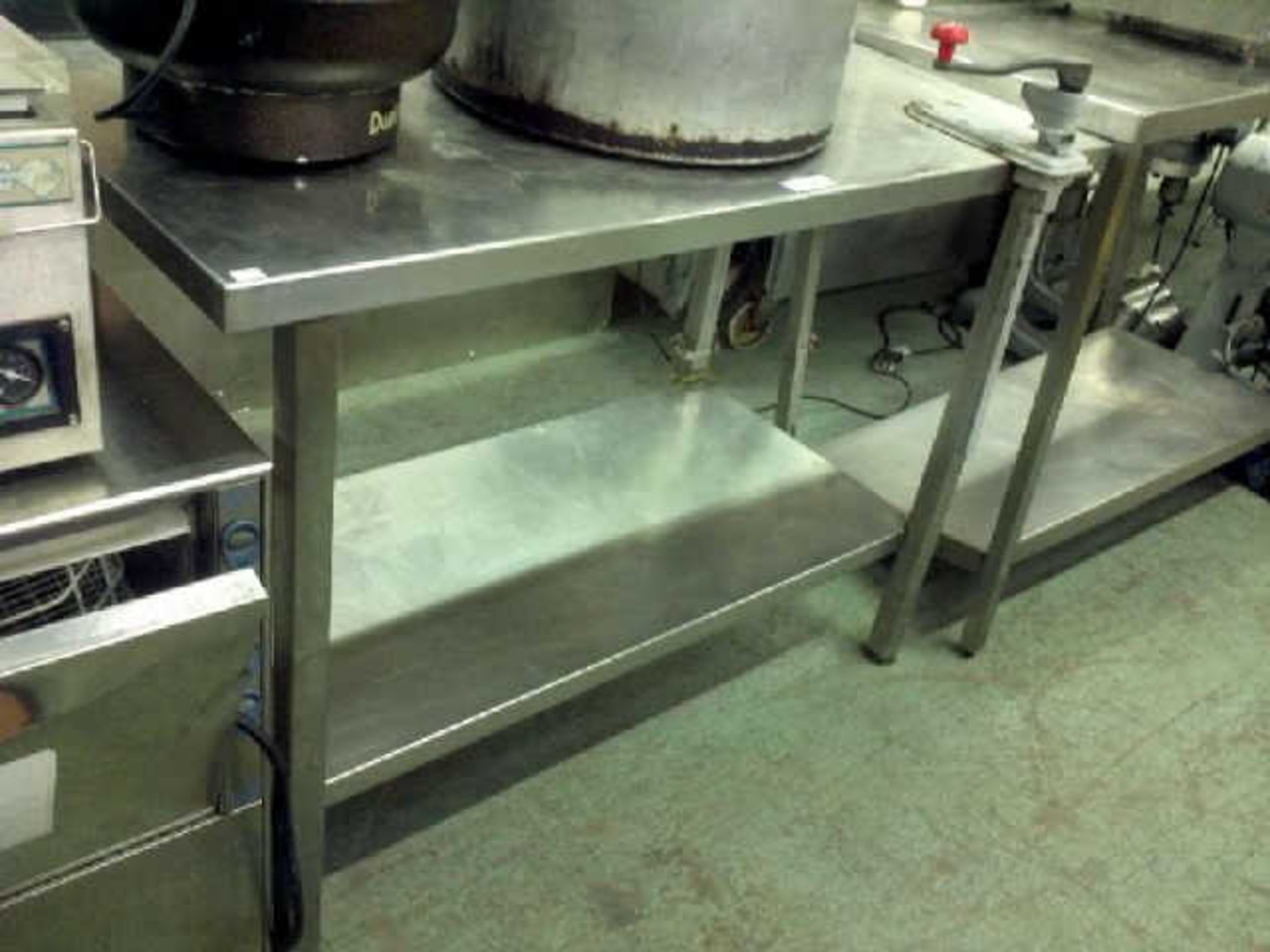 STAINLESS STEEL WORK TABLE WITH UNDERSHELF & HAND CAN OPENER