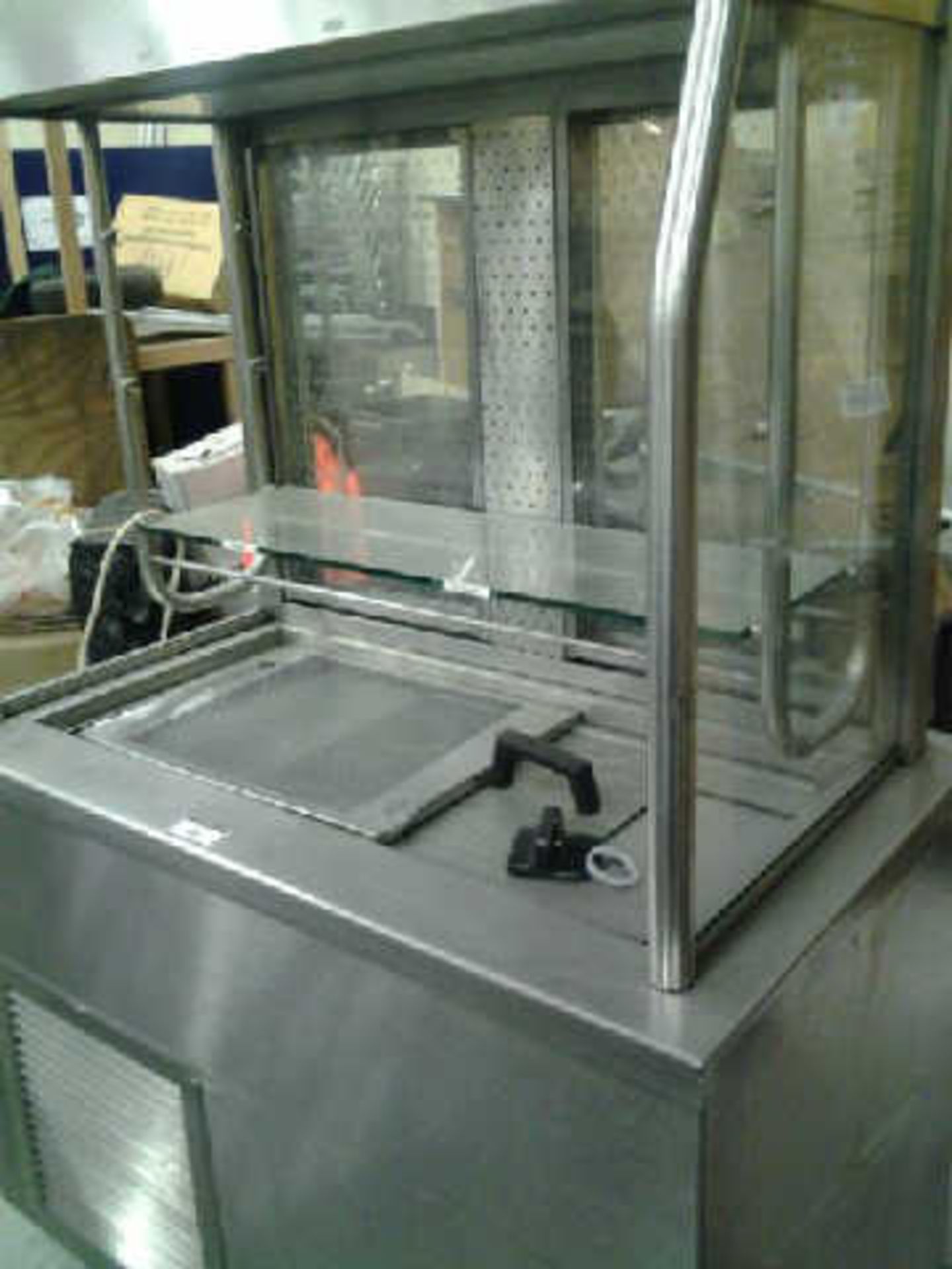 STAINLESS STEEL PORTABLE REFRIGERATED SERVERY TROLLEY WITH GLASS SHELVED DISPLAY