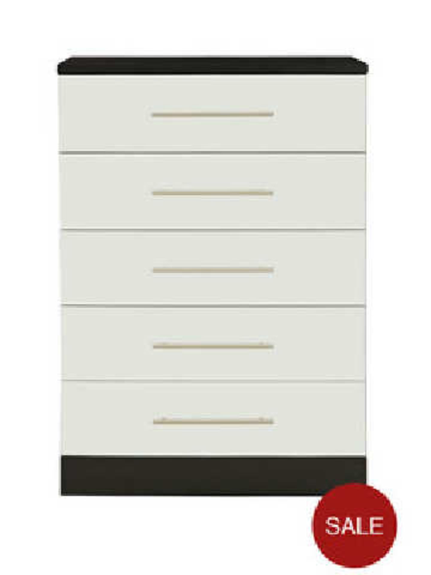 BOXED COLOGNE WHITE/BLACK GLOSS 5 DRAWER CHEST RRP £309