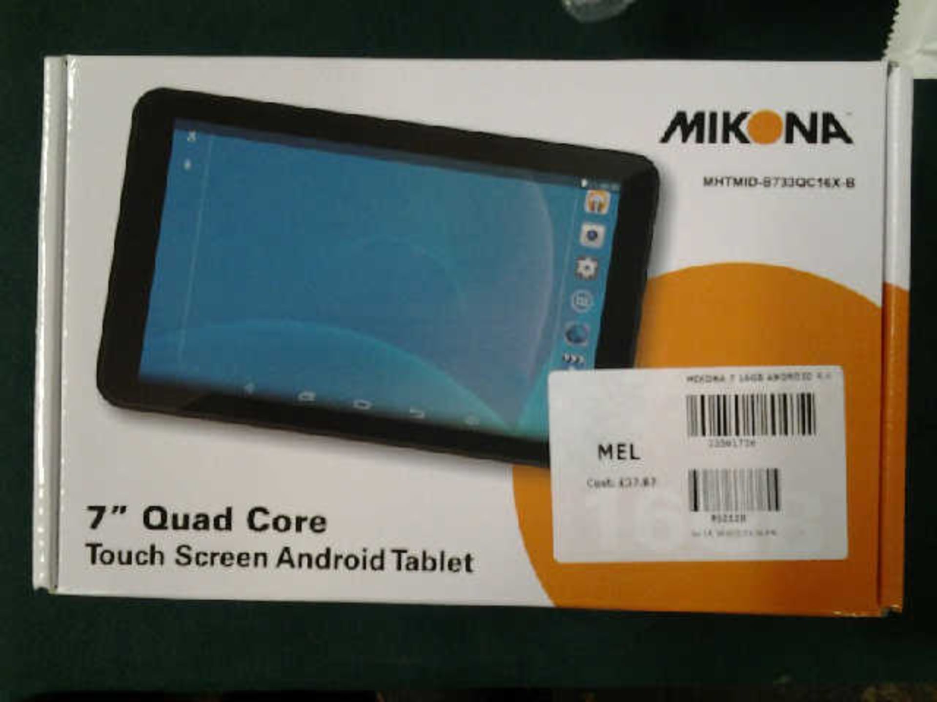 2 BOXED MIKONA 7" 16GB TOUCH-SCREEN ANDROID TABLETS.