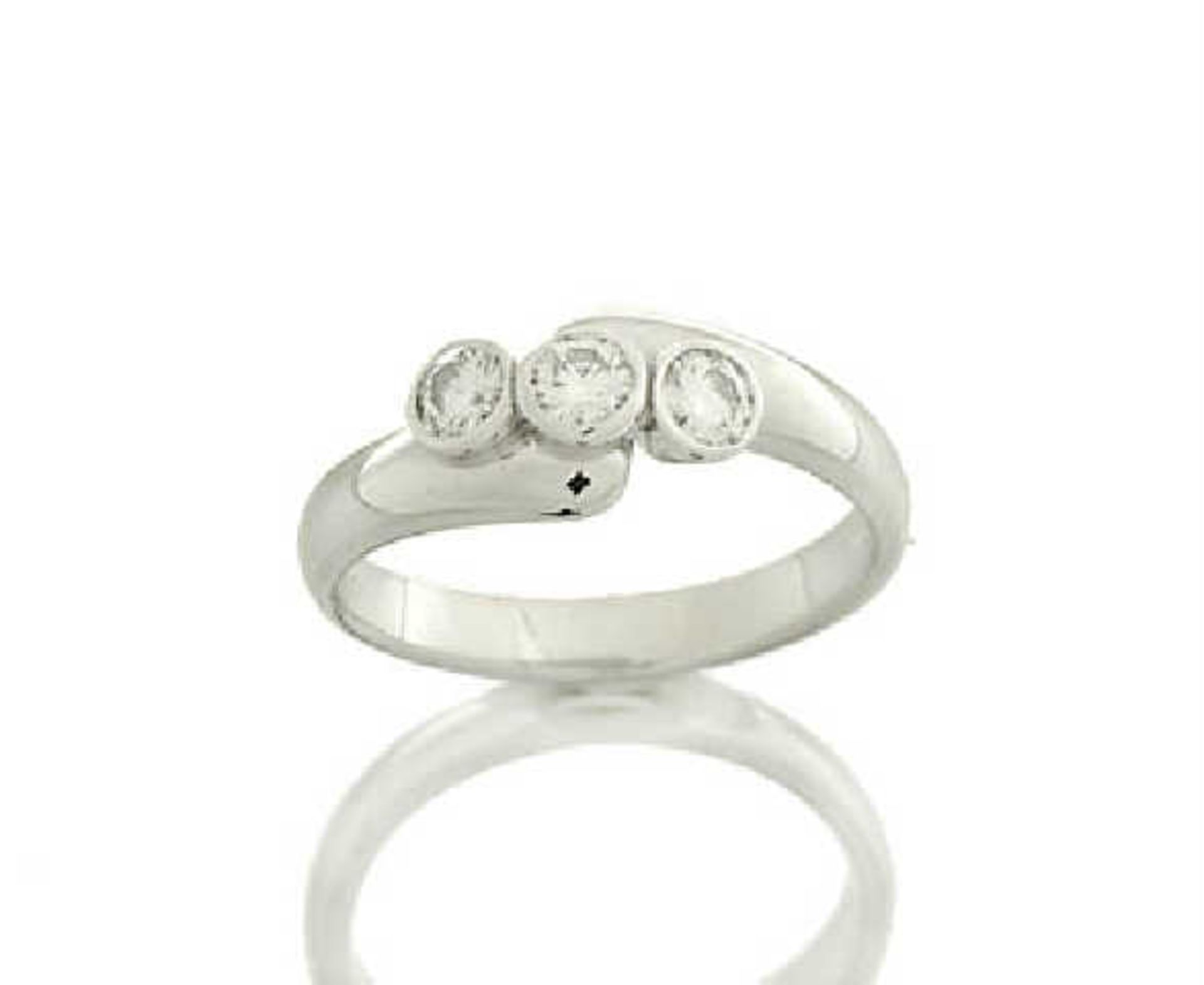 18CT WHITE GOLD THREE STONE RING, RUB-OVER SET WITH DIAMONDS WEIGHING +0.42CT - Image 2 of 2