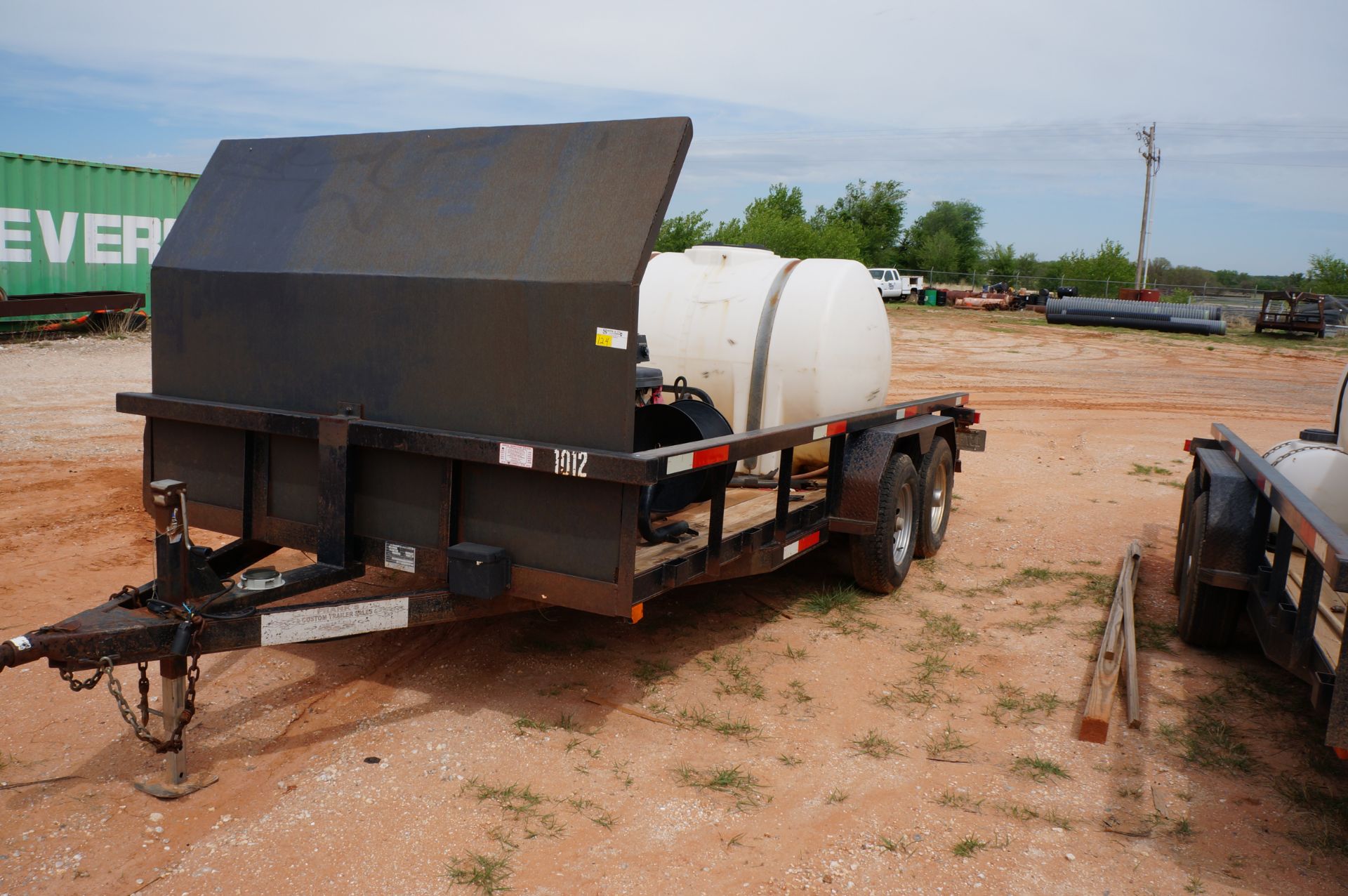 KARCHER POWER WASHER/STEAMER W/550 GAL TANK 2-CHEM TANKS, ALUMINUM TOOL BOX ON HD 16' TRAILER