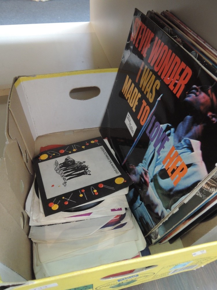 A selection of vinyl LP records and singles, various genres, including soul