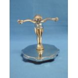 A 1920's chromium car mascot/radiator cap modelled as naked gymnastic woman, numbered 818