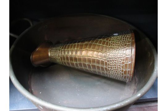 A vintage copper pan and a vintage jug of textured 'croc' design - Image 2 of 2