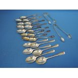 A selection of HM silver teaspoons and sugar nips and 5 white metal teaspoons stamped 925 having