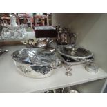 Selection of plated ware including sauce boat, knife rests, serving dishes etc