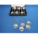 A cased set six silver coffee spoons and a matching part set of 5, all inscribed R to terminals,