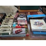 A box of mixed diecast vehicles including; Corgi, Days Gone By etc along with three 00 gauge