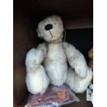 A 17' white mohair Gund teddy bear having jointed body, named 'woody', part of the Cliff Richard