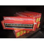 Fourteen Hornby 00 gauge carriages and coaches, all boxed