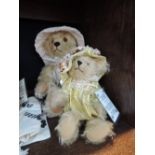 A 13' HM golden mohair teddy bear having jointed body with mob cap and neck bow and similar '