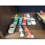 Fourteen Dinky diecasts including; racing and saloon cars, advertising vans, petrol tankers and