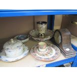 A selection of decorative ceramics, motto ware, mantle clock, etc