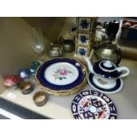 A selection of ceramics and miscellaneous including pewter tea set, art glass mushrooms, Royal Crown