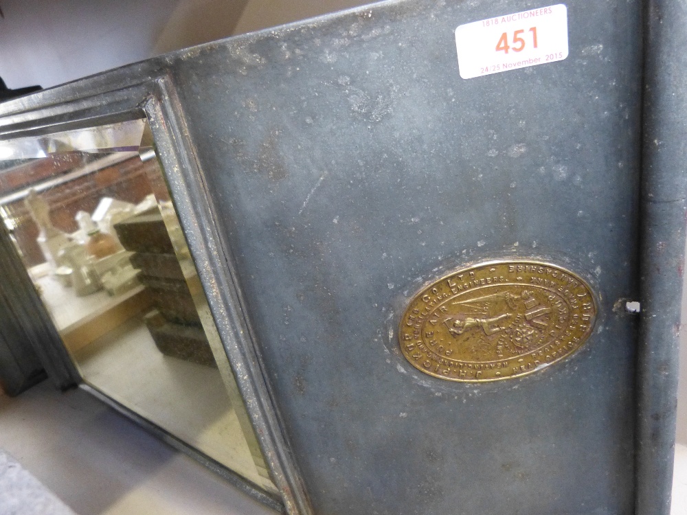 A vintage metal frame Pure Air ventilator by J H Pickup, Bury, having mirror panel