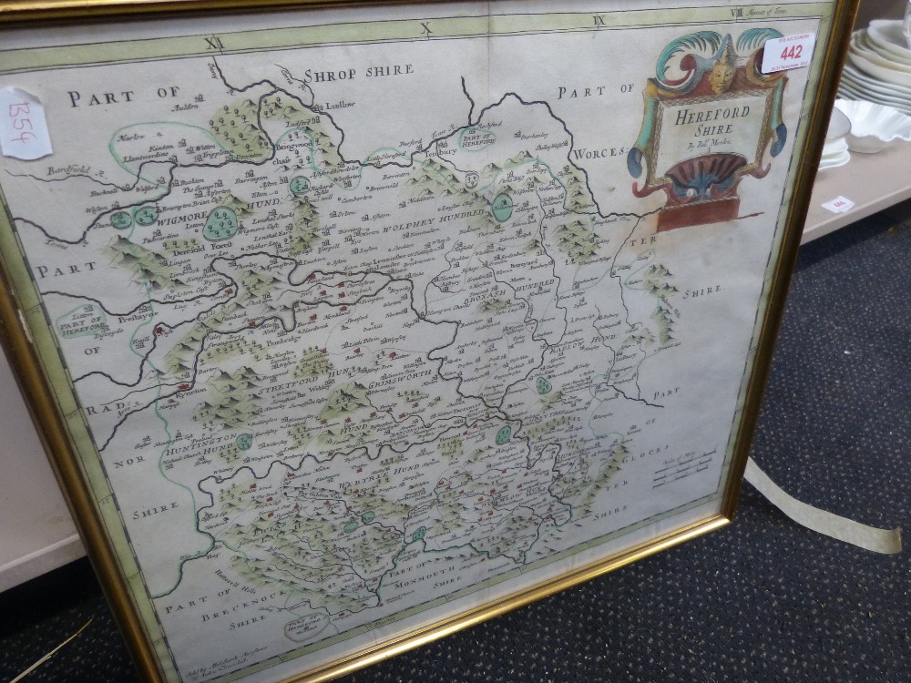 A 17th century map, Robert Morden, Herefordshire, later coloured