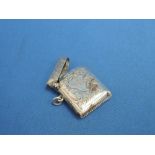 A silver vesta having scroll decoration and initials RDA to cartouche, Birmingham 1907, John Rose