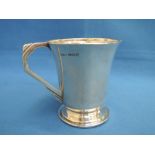 A silver Christening mug of small plain form having Art Deco style handle, Birmingham 1921,