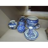 A selection of decorative blue and white wares