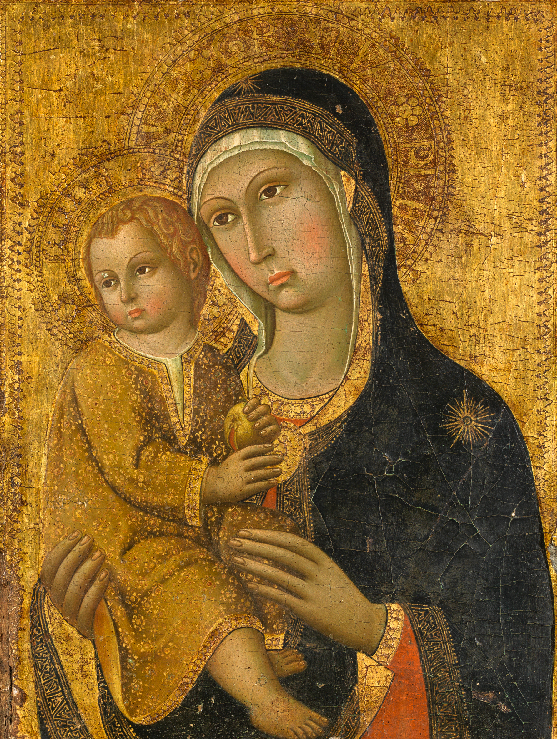 MANNER OF SANO DI PIETRO MADONNA AND CHILD oil and gesso 47cm by 36cm; 18 1/2in by 14 1/4in