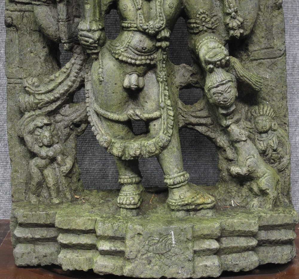 A HOYSALA STELE DEPICTING KHANDOBA Karnataka, Deccan, Southern India, circa 13th century grey - Image 3 of 4