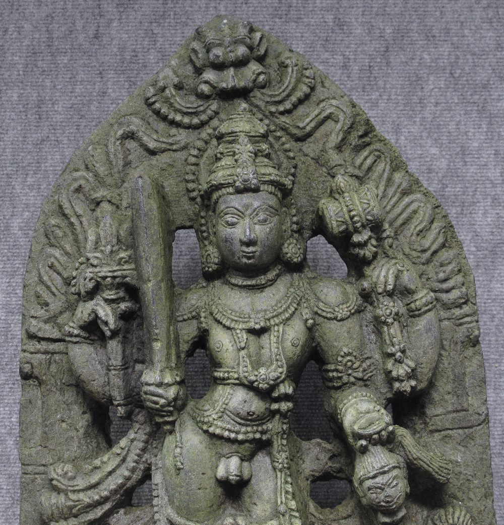 A HOYSALA STELE DEPICTING KHANDOBA Karnataka, Deccan, Southern India, circa 13th century grey - Image 2 of 4